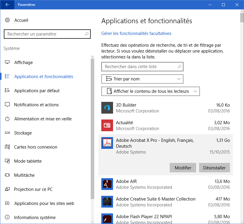 Désinstaller une application sous Windows 10