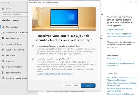 Programme ESU prologation des mises à jour Windows 10