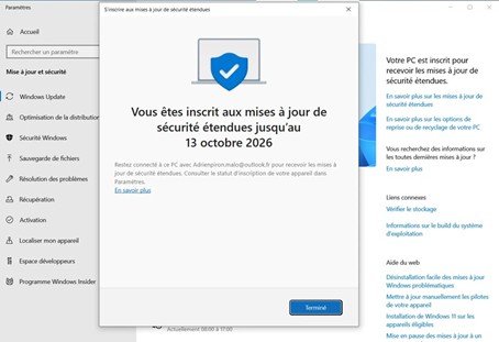 Programme ESU prologation des mises à jour Windows 10