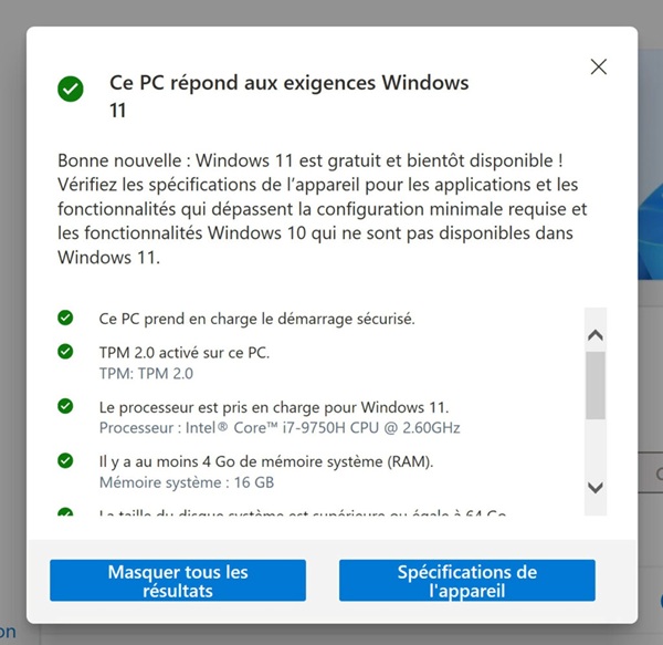 Compatibilité Windows 11
