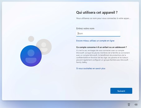 Créer un compte local lors de l'installation de Windows 11