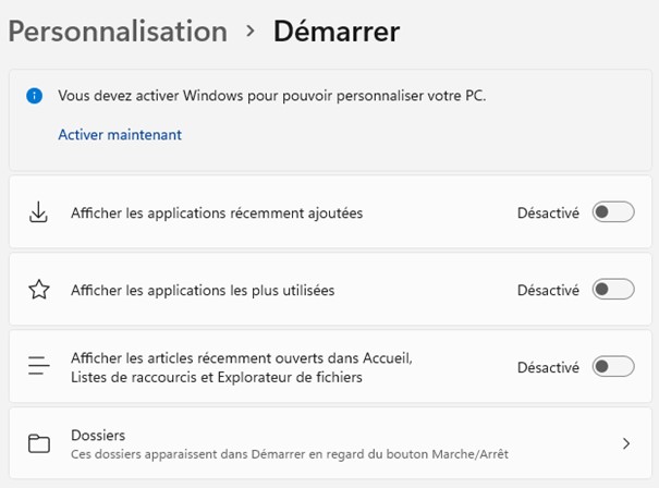 Comment afficher l’icône Paramètres en bas droite du menu Démarrer